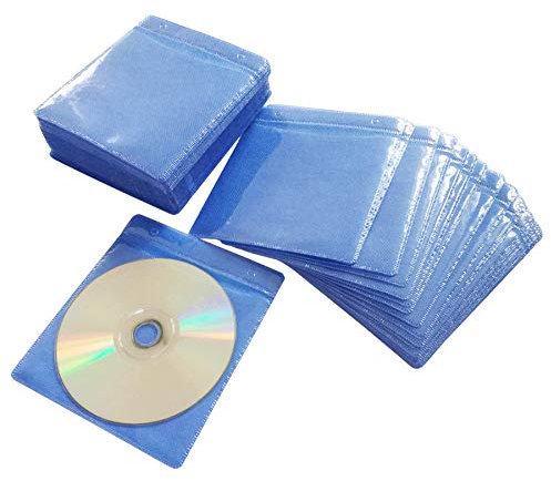 HAPLIVES CD/DVD/BluRay Sleeves,Double-Sided Refill Plastic Sleeve for CD and DVD Storage Binders,100 Pack (Blue)