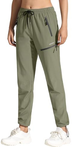 MOCOLY Pantaloni da Escursionismo da Donna Trekking Donna Asciugatura Rapida Traspiranti Pantaloni da Montagna UPF 50+ con Cerniera per attività All'aperto Lungo Verde XL