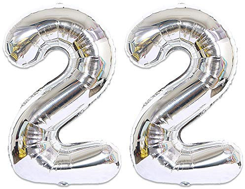 Huture 2 Luftballons Zahl 22 Figuren Aufblasbar Helium Folienballon Große Folienmylar Ballons Riesen Silber Ballons 40 Zoll Luftballons Zahl für Geburtstag Party Dekoration Abschlussball XXL 100cm