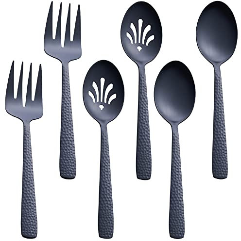 FULLYWARE Set di utensili da portata nero opaco, 24,5 cm in acciaio inox grande cucchiaio da portata e forchetta, finitura satinata