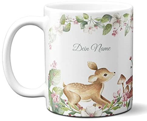 online-hut-Tasse - Kaffeebecher - Kaffeetasse - Lieblingstasse - Kindertasse - personalisiert - Dein Name - Reh - Rehkitz - Geschenkidee - LT-14