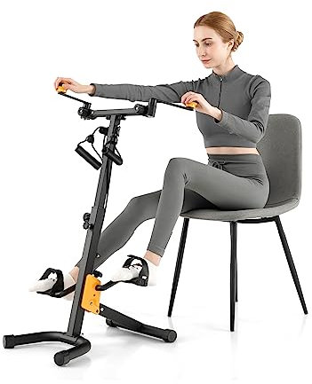 GOPLUS Pedaltränare seniorer, rörelsetränare arm- och bentränare med handtag och motstånd, ergometer motionscykel justerbar höjd och längd, 43 x 53 x 73–102 cm