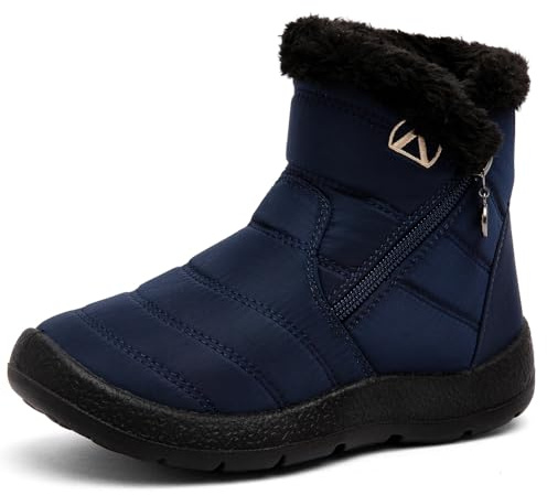 VTASQ Barn snöstövlar pojkar flickor pälsfodrade varma ankelstövlar utomhus vattentäta vinterstövlar halkfri bomullssko slip-on promenadstövlar (små barn/stora barn), BLÅ, 29.5 EU