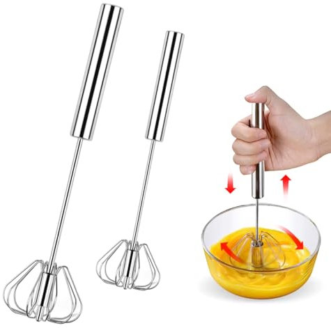 NCCHDZSW Halbautomatischer Schneebesen 2 Pcs Automatischer Schneebesen Edelstahl Drehbarer Push Mixer Rührer für die Küche Quirl Küchengerät(27cm 34cm)