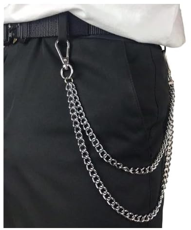Stilvolle Edelstahl Geldbörsen-Kette für Herren und Frauen, 40+50cm lang, mit Punk-Schlüsselanhänger. Ideal als Hose- oder Jean-Hosenkette für Biker und Trucker (Silber)