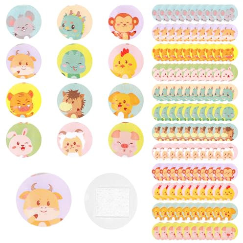 120 Stück Kinderpflaster,Süße Cartoon-Pflaster,Rundes 2,3cm Impfpflaster, Klebepunkt, flexibles Stoffpflaster für Kinder für kleine Wunden, Pickel,Impfungen und Blasen(12 Stile)
