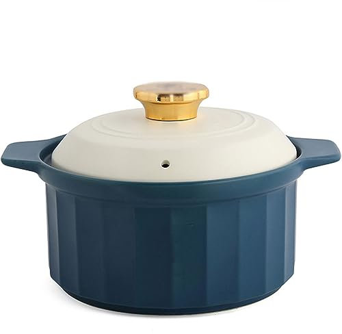 Cacerola de cerámica de arcilla, cacerola de cerámica con tapa, pequeña cacerola de cerámica redonda, olla de sopa saludable, olla de sopa de alta temperatura, olla de guiso de cocina (Bl