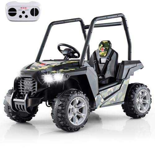 COSTWAY Elektrisk bil för barn, 24 V UTV för barn med 2,4 G fjärrkontroll, elfordon med musik, horn, radio och LED-lampor, elbil för barn från 3 år (grön)