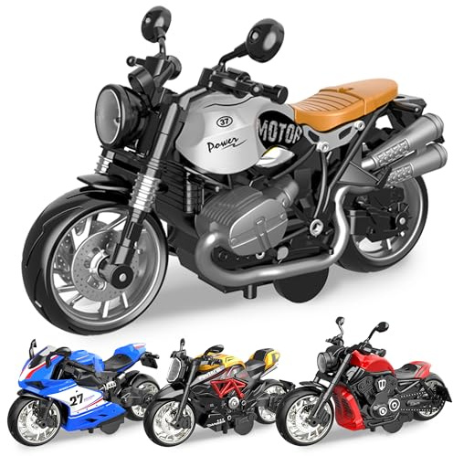 4 Pack Pull Back Motorcycle Toys for Kids Age 1-3 3-5 5-8 Years Old Playing,1:12 Scale Alloy Metal Friction Powered Toy Cars,Diecast Collection Gift for Man, for Birthday Christmas Anniversary Present