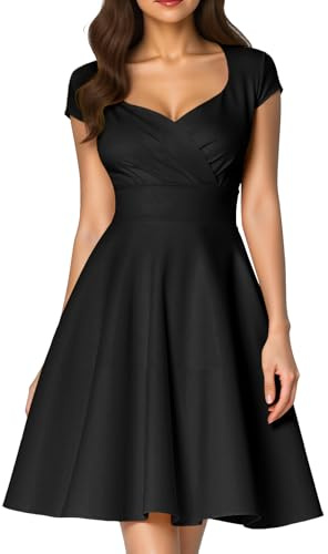 Black Prom Wedding Guest Dresses for Women 1950s Vintage Cocktail Dress 50s Work Funeral Dresses Retro a Line Party Swing Black L