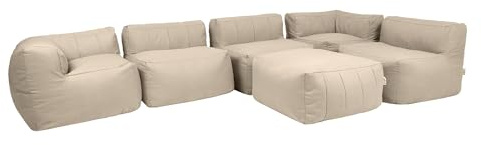 Icon Zen Modular Sofa für Erwachsene, Beige, Olefin Stoff für Drinnen und Draußen, 5 Sitzer Ecksofa, Bequemer Sitzsack Sofa mit Schaumstoff Füllung, Garten, Terrasse, Lounge, Wohnzimmer