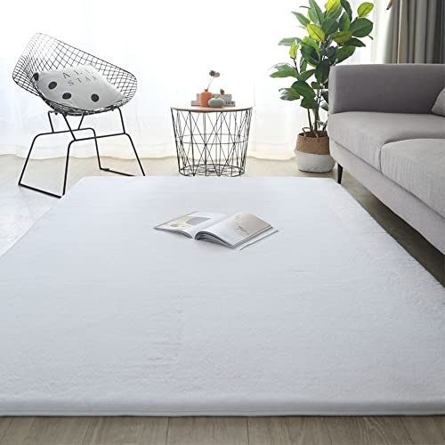 SXYCYRC Hochflor Teppich Wohnzimmer Kunstfell Super Soft Einfarbig in Versch, Fellteppich ​Kunstfell Teppich Imitat in Creme Dicht Flauschig Seidiger Glanz,Weiß,80 x 160 cm