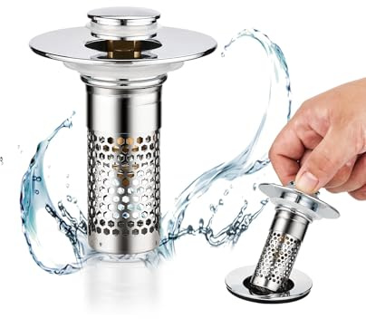 1 Pezzi tappi lavandino,Tappo Lavandino Bagno Universale Pop Up con Filtro, Tappo di Scarico per Lavabo, Cucina e Vasca da Bagno, Filtro in Acciaio Inossidabile per Capelli, Adatto per Fori da 28-37mm