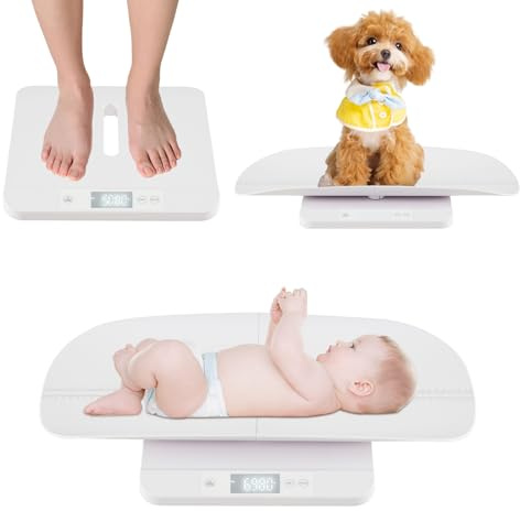 COSTWAY Pèse-bébé Numérique pour Mesure du Poids et de la Taille, Balance Électronique Précise à 5 g avec 5 Unités et Écran LED pour Bébés, pour Bébés Animaux Adultes, Charge 150KG