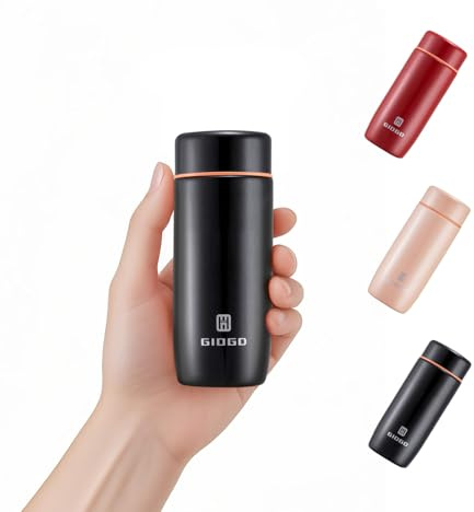Small Thermo Bottle Mini Vacuum Insulated Water Bottle 200ml/6.8oz Water Flask Stainless Steel Thermal Water Bottles Thermo for Hot and Cold Drinks for Purse Handbag Pocket (Black)