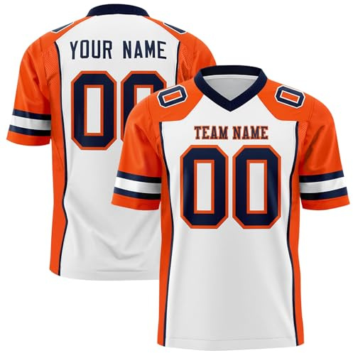 Personalised American Football Jersey T-Shirts Name Number Team Name Logo for Men Women Youth Kids Practice Jerseys Quick Dry Breathable Short Sleeve S-7XL