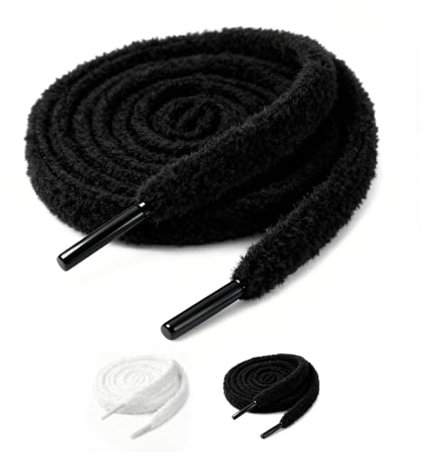 XIABYAYU Lacets En Peluche, 2 Paires Lacet Fluffy, 140CM Lacets Fluffy, Lacet Peluche, Convient Pour Les Chaussures De Loisirs, Bottes, Sport, Course, En Toile, Noir