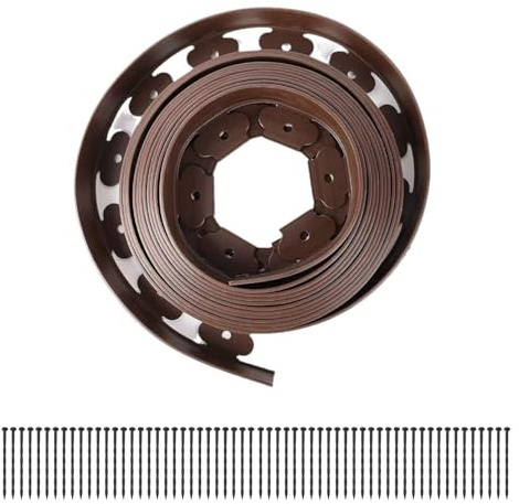 Bordo per Aiuole da Giardino 10 m con 60 Picchetti – Bordura per Prato in Plastica Flessibile, Altezza 5 cm – Separatore per Aiuole e Vialetti, Marrone