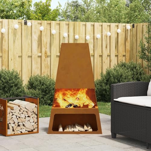 BARULUOAKLIFE Focolare a Cono Medio in Acciaio Corten Rustico, Finitura Marrone Invecchiata per Esterni, Design Resistente per Fiamma Lunga, Capacità 8 Persone, Dimensioni 60x35x100 cm,