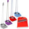 Strong Long Handled Dustpan & Brush Set Dust Pan Set Broom Sweeper for indoor and Outdoor (Purple)