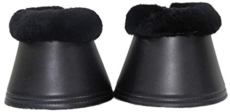 Merauno® Cloches pour sabots en laine d'agneau, en cuir synthétique, avec doublure en néoprène et bord en peau d'agneau. Couleur : naturel, noir, marron, anthracite (S, noir + noir)