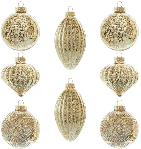 KI Store weihnachtskugeln Champagner Gold Glas 8 Stücke Ornamente für Weihnachtsbaum Christbaumkugeln Gold Glas Weihnachtsdekoration Kugeln