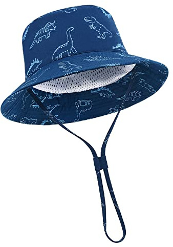 TOMEEK Chapeau de Soleil Bébé Bob Chapeau Garçons Filles Enfants Chapeau Seau d'été UPF 50+ Casquette de Plage Pliable avec Mentonnière Réglable et Large Bord, Bleu Marine, Taille XL