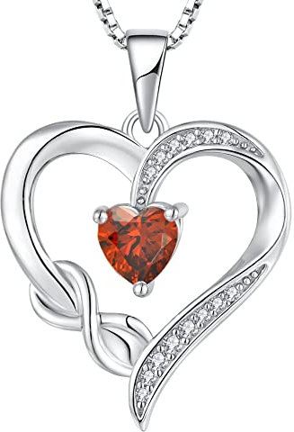 starchenie 925 Sterling Silber Halskette Unendlichkeit Herz Anhänger Granat Geburtssteine Schmuck Liebes für Damen