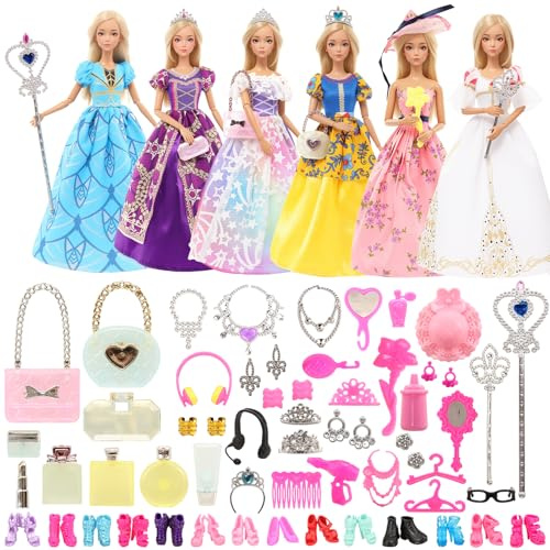 Miunana 55 Piezas para Muñecas De 11,5'' 30 CM: 6 Ropas + 49 Accessorios