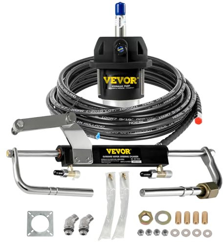 VEVOR Hydraulisches Außenborder-Lenkset 90 PS, Außenborder Hydrauliklenksystem mit Helmpumpenzylinder, Marine-Lenksystem-Satz Schrittweite 200 mm