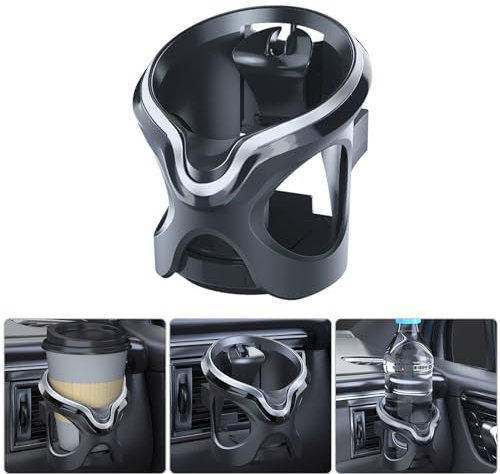 Adjustable Car Cup Holder, Universal Air Vent Drink Holder for Car With 2 Pairs Ventile Clips for Most Cars, Max. Ø76mm, Car Drink Holder for Water Coffee Juice Bottle Stand (Silver Grey)