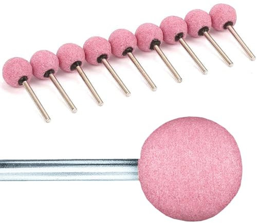 Fresas giratorias de cabeza de bola de 20 mm, 10 brocas de corindón cromado para lijar, pulir metal, tallar, diámetro de vástago de 6 mm, rosa