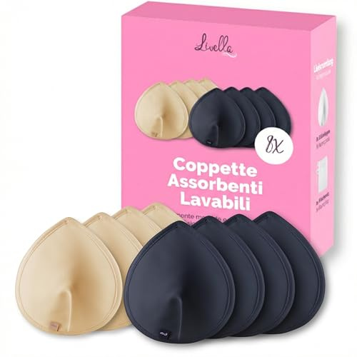 Livella | Waschbare Stilleinlagen (8 Stück) mit saugstarkem Kern aus natürlichen Bambusfasern/wiederverwendbar/inkl. Wäschenetz (Schwarz/Beige)