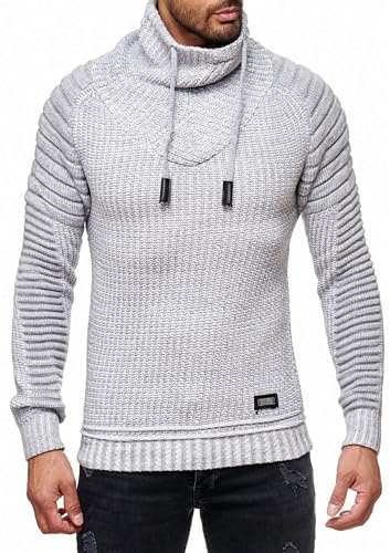 Subliminal Mode Pull Homme à Grosse Maille Col Roulé Pull Over Col Montant BX293 Gris Clair XL