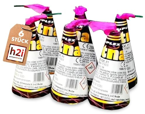 h2i Etna Vulkan | 6 Stück | 15–20 Sek. Effektzeit | Outdoor‑Leuchtfontäne mit Silberfunken | Ganzjahresfeuerwerk Kategorie F1
