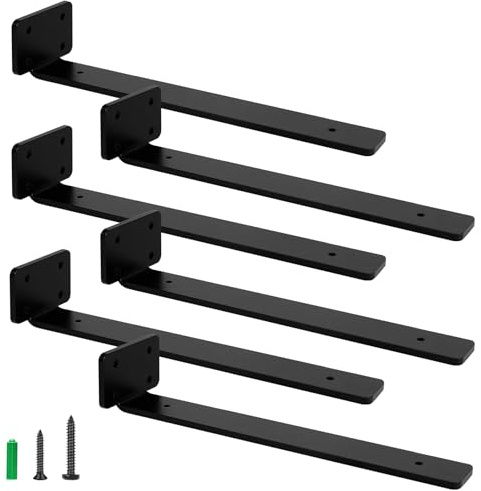 JYiuog 6 supporti per scaffali, galleggianti, invisibili, a L, per il montaggio a parete (nero, 30 cm di spessore 5 mm)