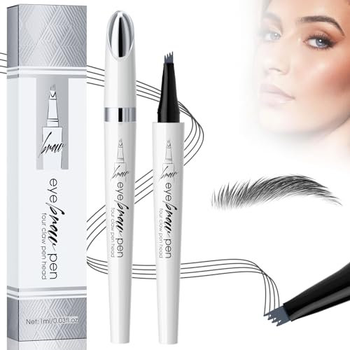 Waterproof Eyebrow Pencil, Magic Microblading Eyebrow Pen 4 Tipped Precise Long-lasting Eye Brow Pencil for Natural Looking Defined Eyebrows (3# Grey)