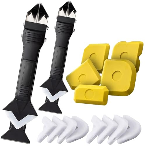 Set di utensili per la rimozione del silicone, 15 pezzi, con pastiglie in silicone intercambiabili, ugelli di tenuta per cucina, bagno, pavimento, lavandino, finestre