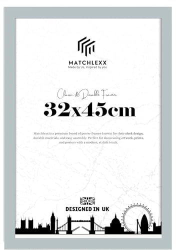 MatchLexx Modern Sturdy & Durable Large Light grey 32x45 cm Picture Poster Frames | Wooden Frames with HD Perspex Front picture Gallery Jigsaw Puzzle | Perfect for Home & office Decor