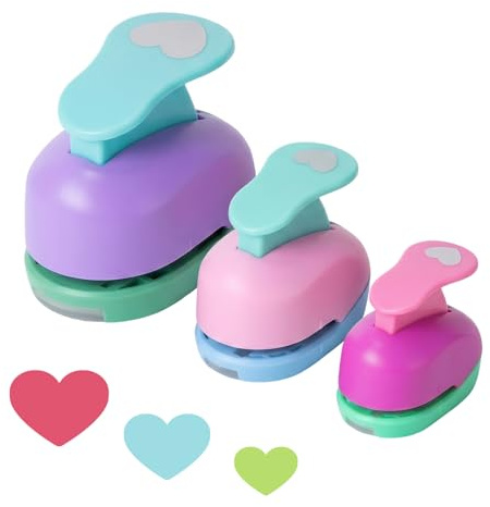 INNAL Juego de 3 Perforadora Corazón Perforadora Papel Formas 9mm,15mm,25mm | Troqueladoras para Manualidades para Scrapbooking Manualidades Tarjetas (Color Aleatorio)