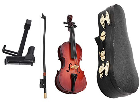 5.5 inch Miniature Wooden Cello for Dollhouse with Bow and Stand Case Musical Instrument Model Gift Ornament Decor Small Scale Instrument Accessory