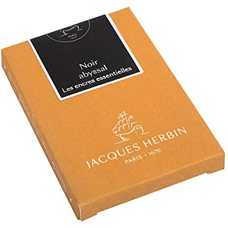 Jacques Herbin 11009JT - Caja de 7 cartuchos grandes, tamaño internacional, para pluma y bolígrafo roller, color negro abyssal