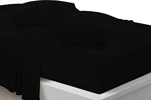 Extra Deep 40cm Fitted Sheets Easy Care Polycotton Cotton Rich Deep Fitted Bed Sheets (Black, Super King)