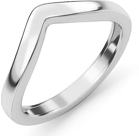 TJC Wishbone Ring for Women 925 Sterling Silver 2mm V Shape Stackable Ring, Promise Wedding Band Ring with Platinum Plating, Ladies Rings Jewellery Gift Ring Size P