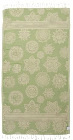 InfuseZen Turkish Bath & Beach Towel – Reversible Medallion Design - 100% Organic Turkish Cotton - Soft, Lightweight, Absorbent Peshtemal, Quick Dry, Sand Free – for Pool, Gym, Throw, Travel - Olive