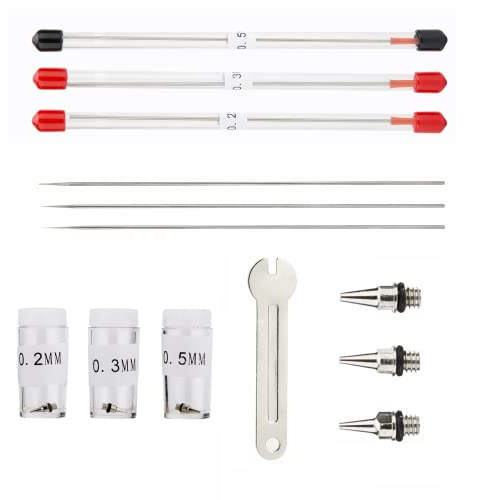 WANGCL Airbrush Nadel und Düsen-Set 0,2 mm/0,3 mm/0,5 mm + Düse Airbrush Ersatzteile mit Schraubenschlüssel für Airbrush Sprühpistole Modell Sprühfarbe Wartung Zubehör