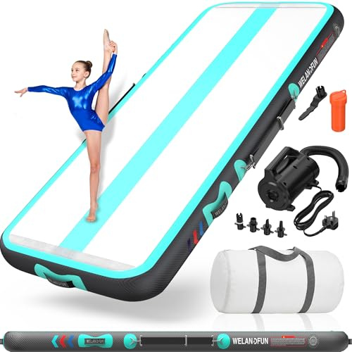 WelandFun Air Training Mats 10ft/13ft/16ft/20ft Inflatable Gymnastics Tumbling Mat 4/6/8 inchs Thickness Mats for Home Use/Gym/Yoga/Training/Cheerleading/Outdoor/Beach/Park wih Electric Air Pump