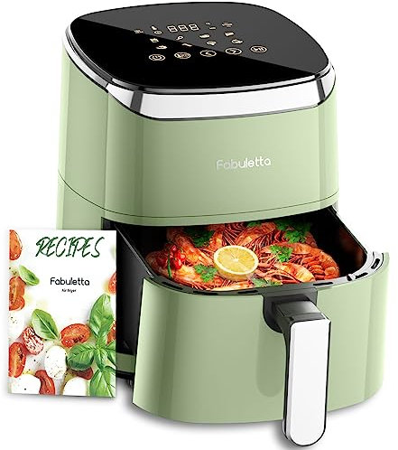 Fabuletta Heißluftfritteuse 4L, 9-in-1 Air Fryer, Max 230℃ Heissluft Fritteusen, Digitalem LED-Touchscreen AirFryer, Rapid Air und Fettentfernungstechnologie, Vorheizen, Shake-Modus (Green)