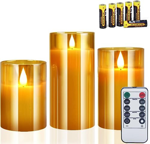 CREASHINE LED Kerzen Flammenlose Kerze 3 Set Flackernde Flamme mit Fernbedienung Elektronische Kerzenset Weihnachten Beleuchtung Deko für Hause,Bad,Wohnzimmer,Tischdeko