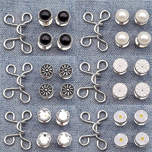 DIY Nagelfreie Taillenschnalle Ltsbaed 6 Stück Verstellbare Jeansknöpfe Metall Hosen Ersatz Knöpfe Abnehmbare Jeans Knöpfe für Kein Nähen erforderlich Sofortknopf für Hosen (Silber)